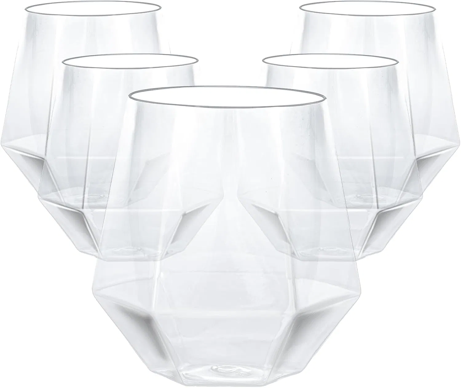 Elegant Diamond Design Stemless Disposable Wine and Whiskey Glasses