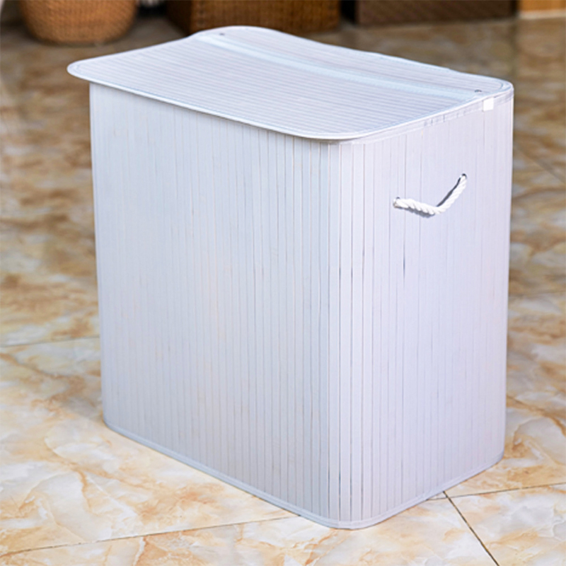White 3 Section 150L Laundry Basket Gift Fabric Clothing Bamboo Storage Basket with Handles