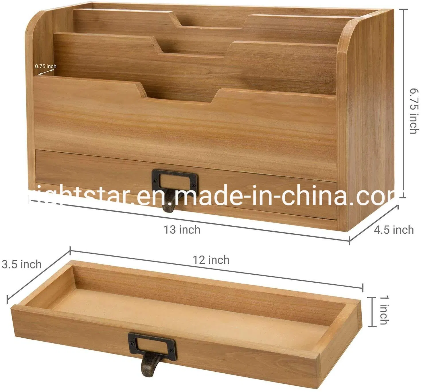 Carpeta Documentos 3 Tier Country Rustic Brown Holder Drawer Sorter Wood Tray Desk Decorative File Storage Organizer Box