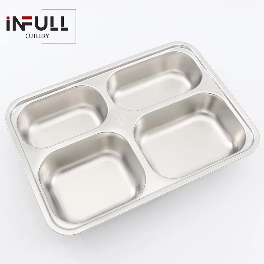 Stainless Steel Dinner Dishes School Fast Food Canteen Divided Dinner Mess Plates