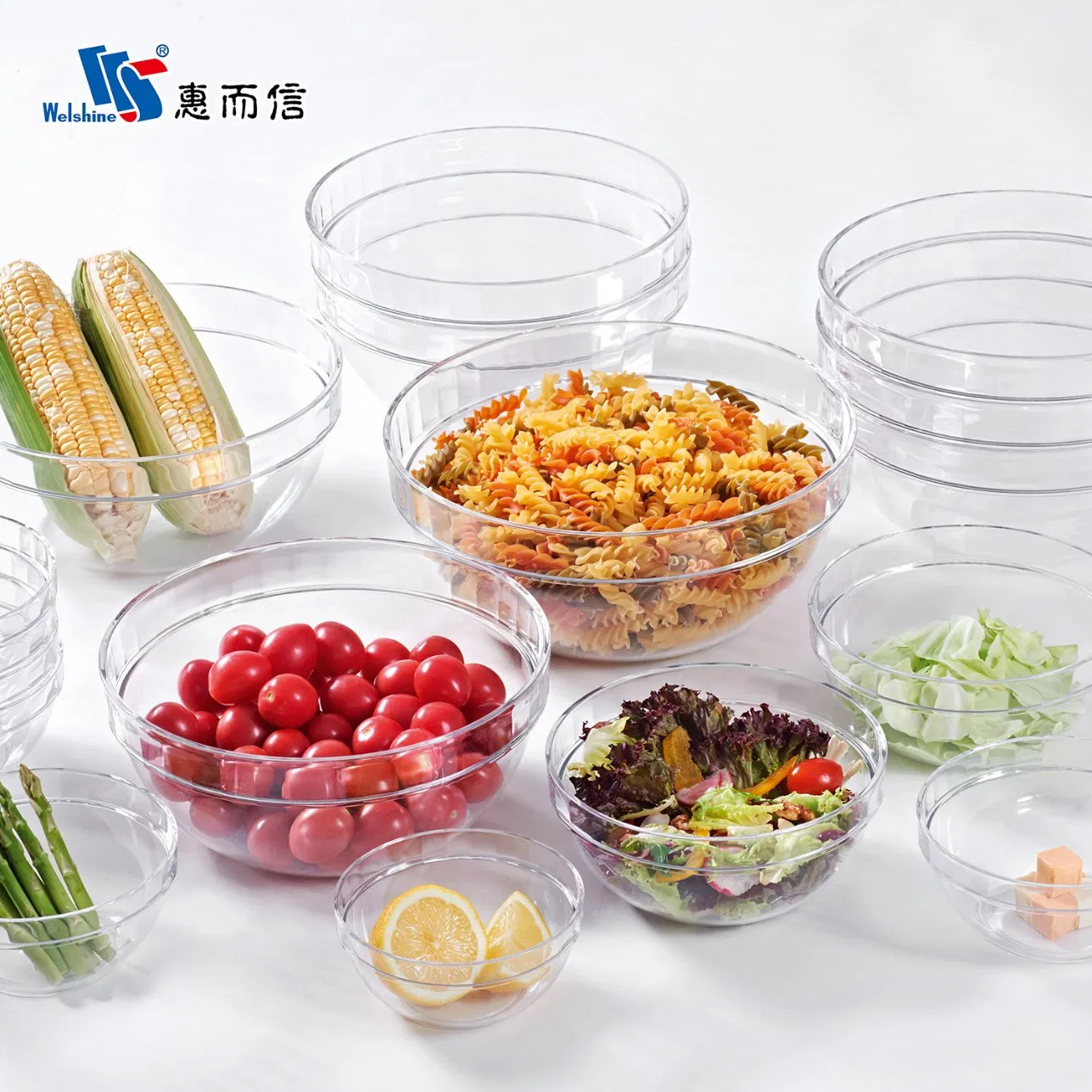 High Quality Stackable Clear Round Plastic PC Salad Mixing Bowl