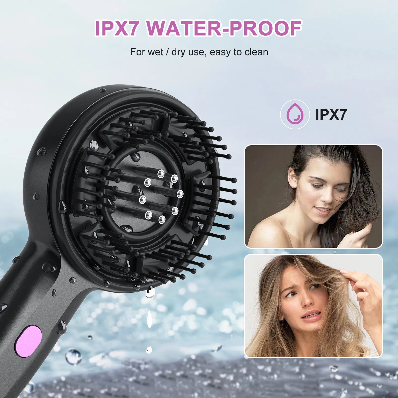 2-in-1 Electric Hair Oil Applicator Scalp Massager Hair Growth Brush Ipx7 Waterproof with Adjustable Speed