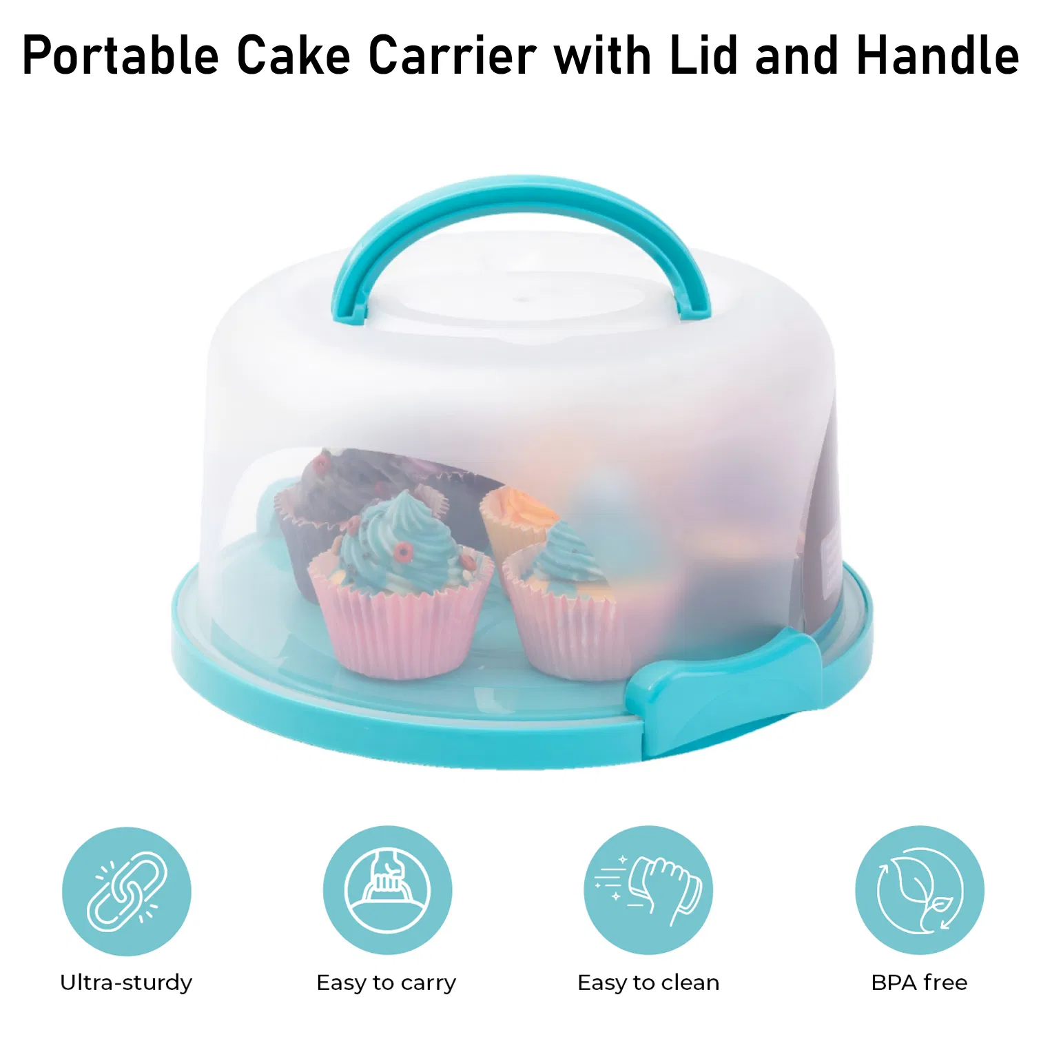 BPA Free 10 Inch Ortable Cake Carrier with Lid and Handle Clear Lid Cupcake Storage Tray Outdoor Sturdy Food Container