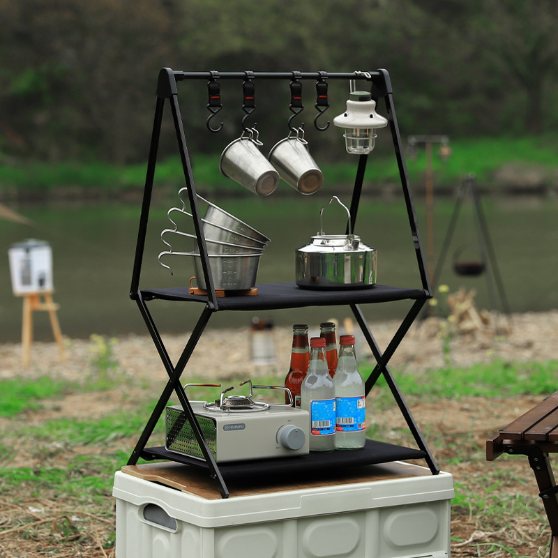 Outdoor Camping Multi-Layer Aluminum Alloy Folding Storage Rack Self Driving Camping Portable Clothes Hanger