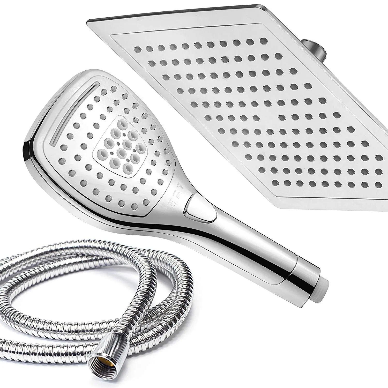 9" Rainfall Shower Head Combo Convenient Push-Button Flow Control Button Premium Chrome for Easy One-Handed Operation. Switch Flow Settings The Same Hand