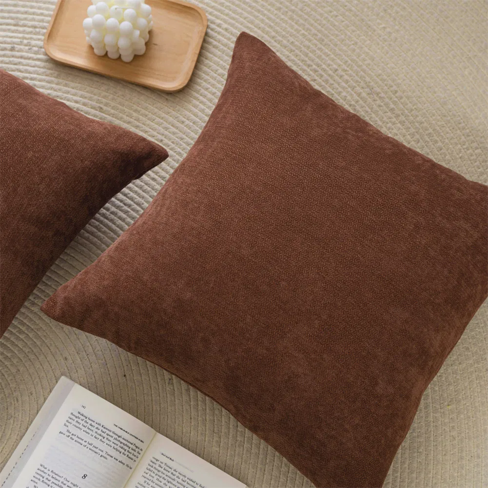 Bedroom Chenille Soft Throw Pillow Covers 18X18 Set of 2, Decorative Square Pillow Covers