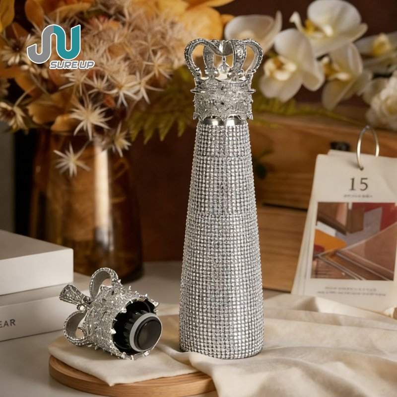 Stainless Steel Crown Diamond Glitter Water Bottles Luxury Bling Water Bottle