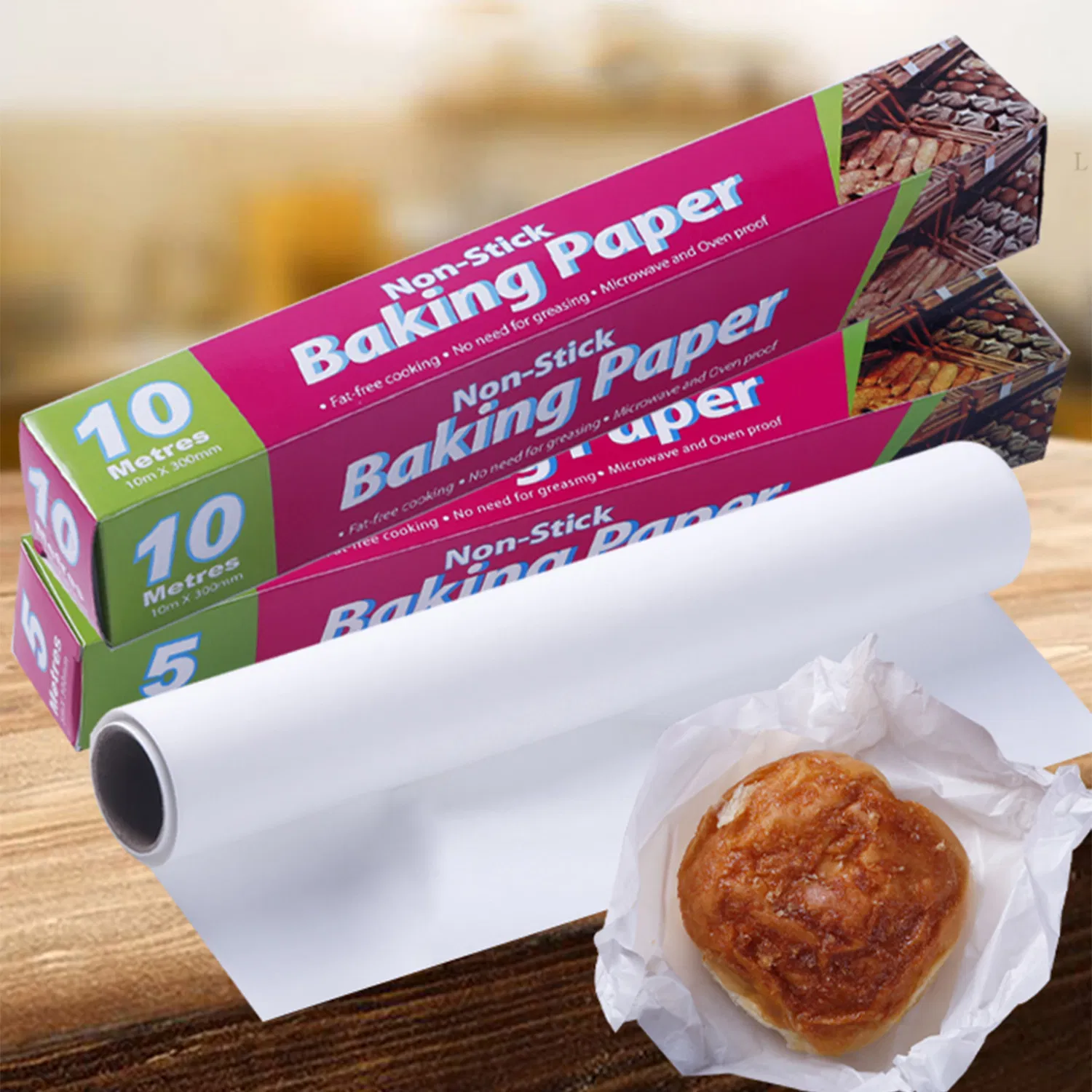 Custom 38cm Nonstick Antigrease Parchment Baking Unbleached Brown Kraft Food Wrapping Dry Waxed Paper Roll
