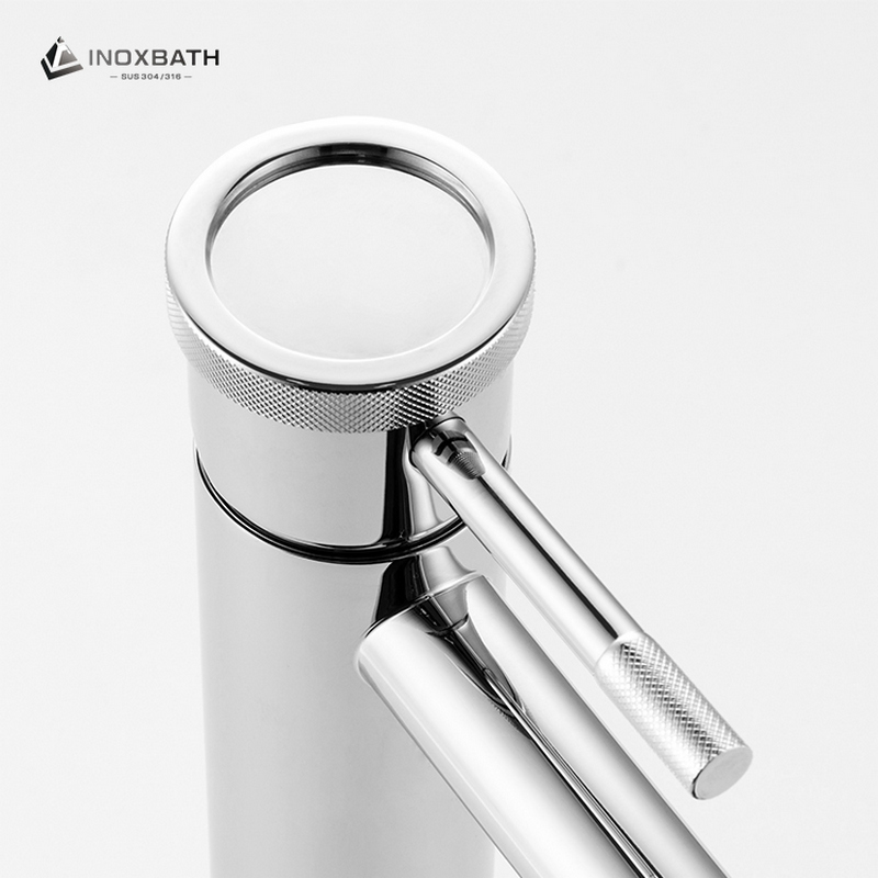 Custom Height Basin Faucet Single Handle with Knurled Detail, 304 Stainless Steel