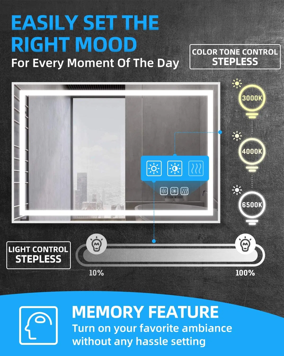 Bathroom Accessories Mirror with LED Lights Mirror Decoration Rectangular Wall Mirror