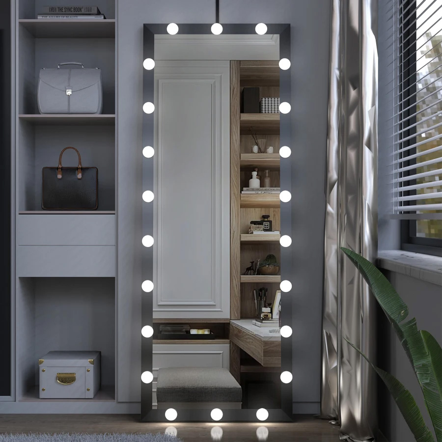 Full Length Vanity Mirror with LED Light Bulbs Bedroom Hotel Long Wall Mouted Full Body Mirror Large Floor Dressing Mirror