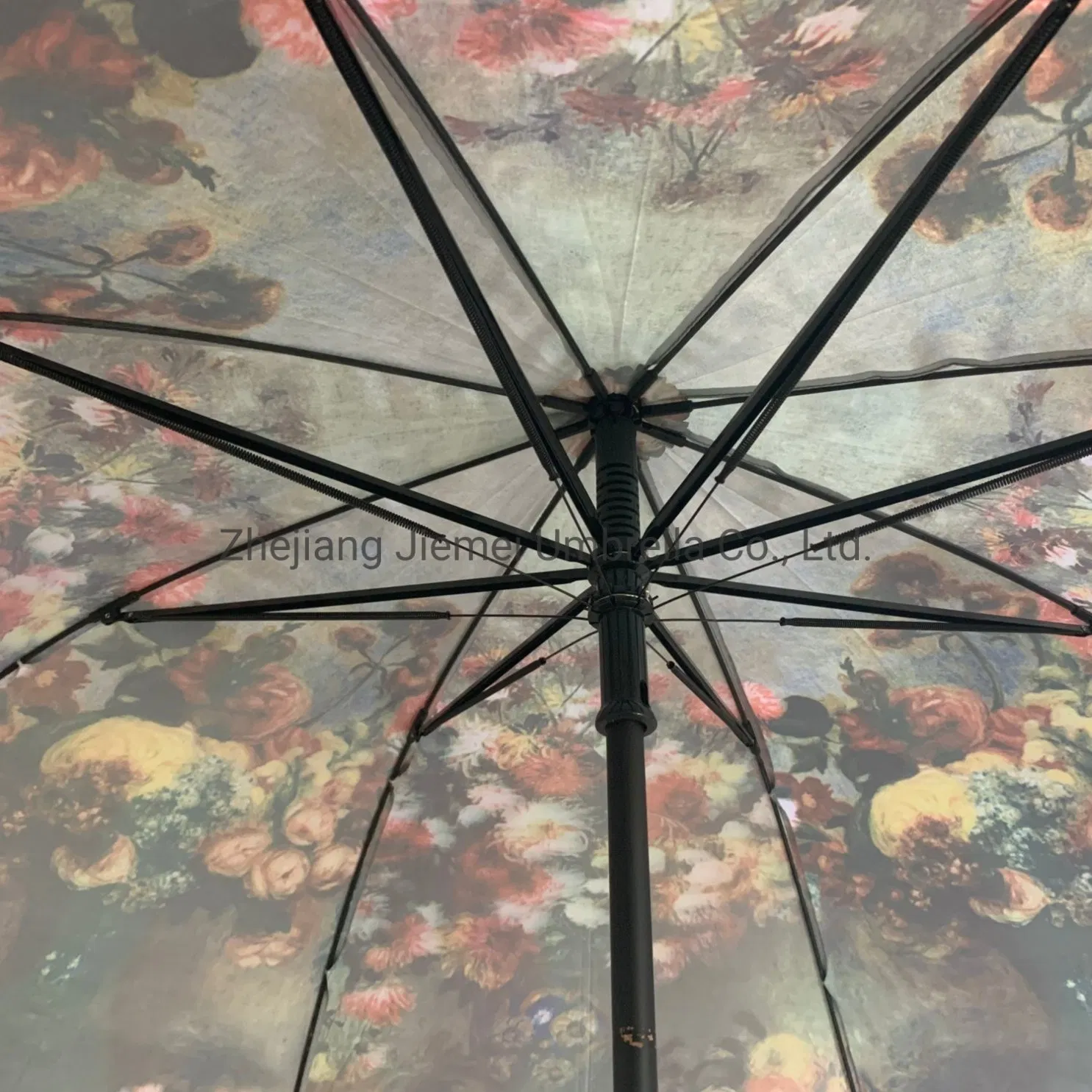 Full Printing Flower Spring Color Frame 27 Inch Curved Handle Straight Umbrella