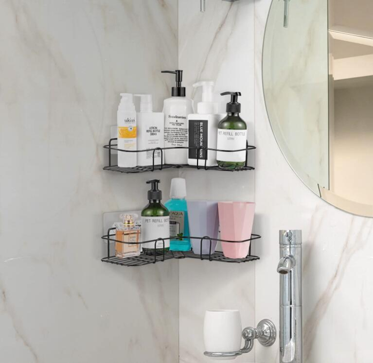 Wall Mounted Shampoo Storage Bathtub Shelves, No Drilling Stainless Steel 3-Pack (Black)