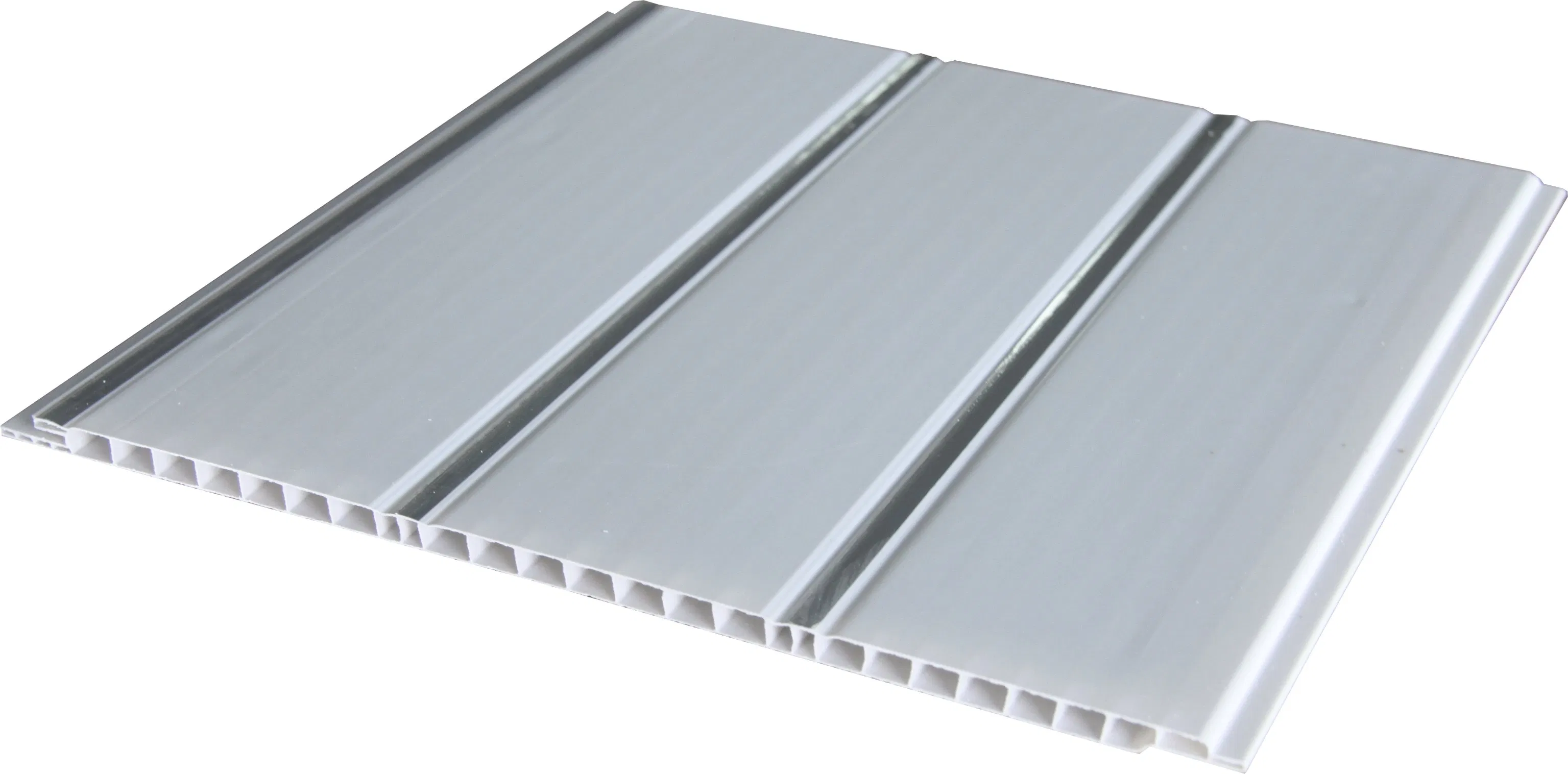 Three Sliver Gloden Lines Printing PVC Tiles Ceiling Panel