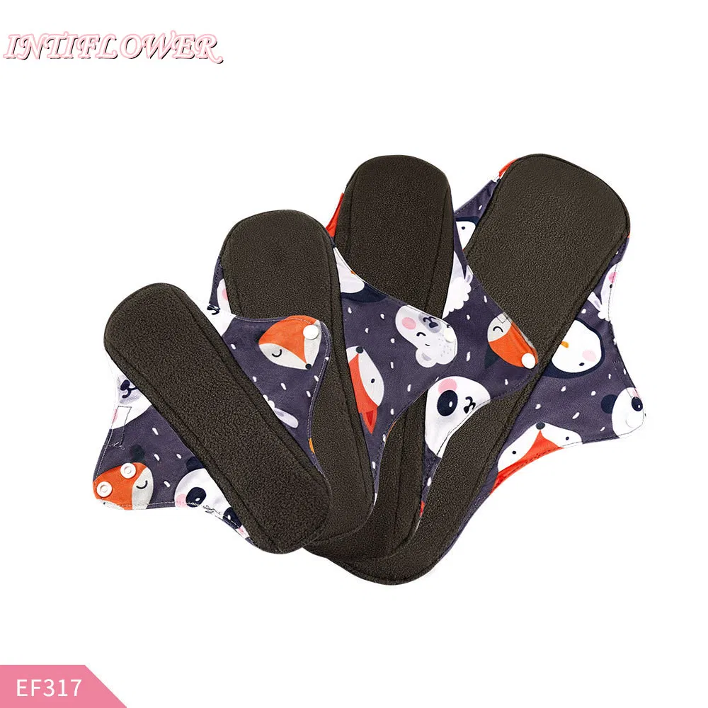 Intiflower Wholesale 4PCS Bamboo Charcoal Reusable Menstrual Pads Anion Sanitary Napkin Panties Liners