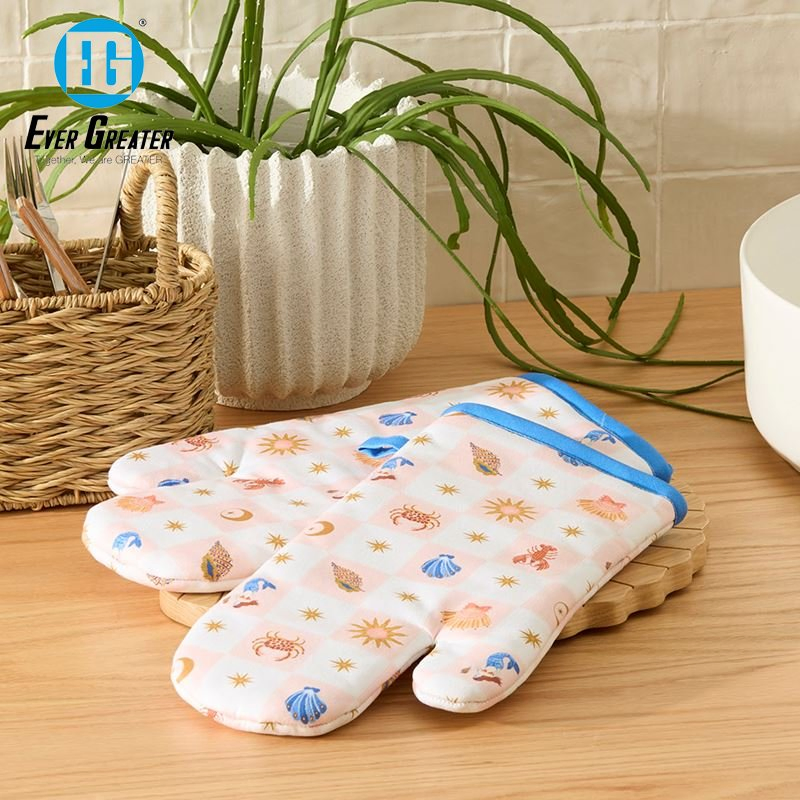 Custom Print Oven Mitts Premium Cotton Heat Resistant Oven Mitts Set