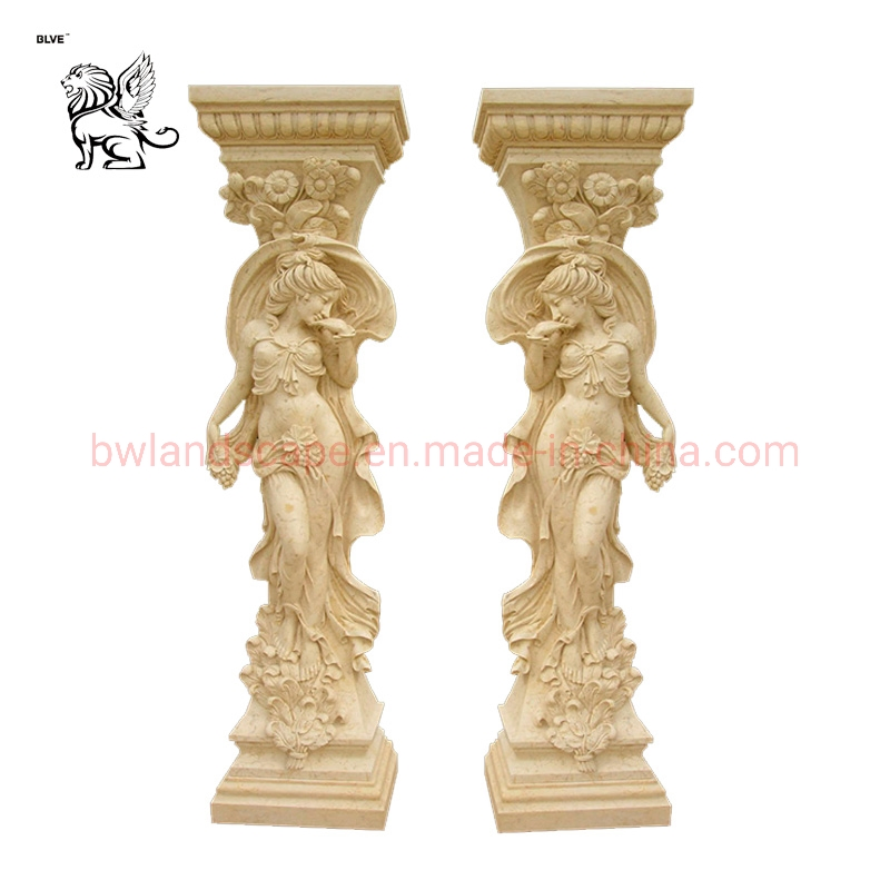 Modern Decorative Villa Garden Hand Carved Natural Stone Rome Lady Statue Marble Pillar Column