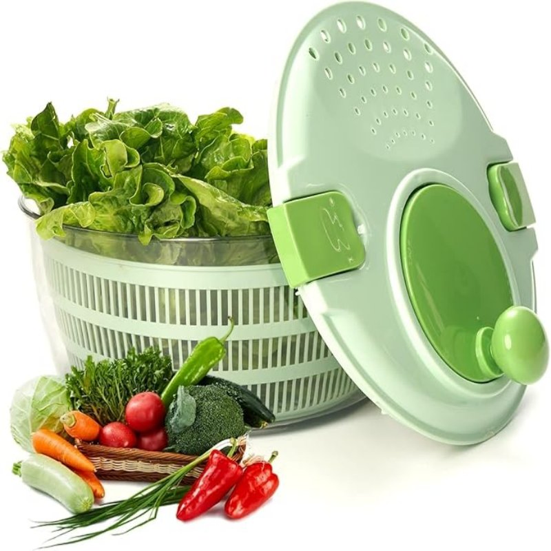 Best Kitchen Salad Maker Set Tool Green Large Salad Spinner with Lid and Bowl