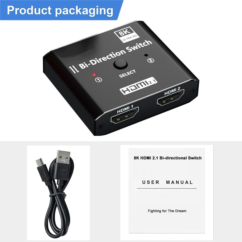 Justlink 8K HDMI Bi-Directional Switch HDMI2.1 Splitter 1X2 / 2X1 Ab 4K Switcher with 2 Port Supports UHD 8K 1080P 3D Hdr Hdcp