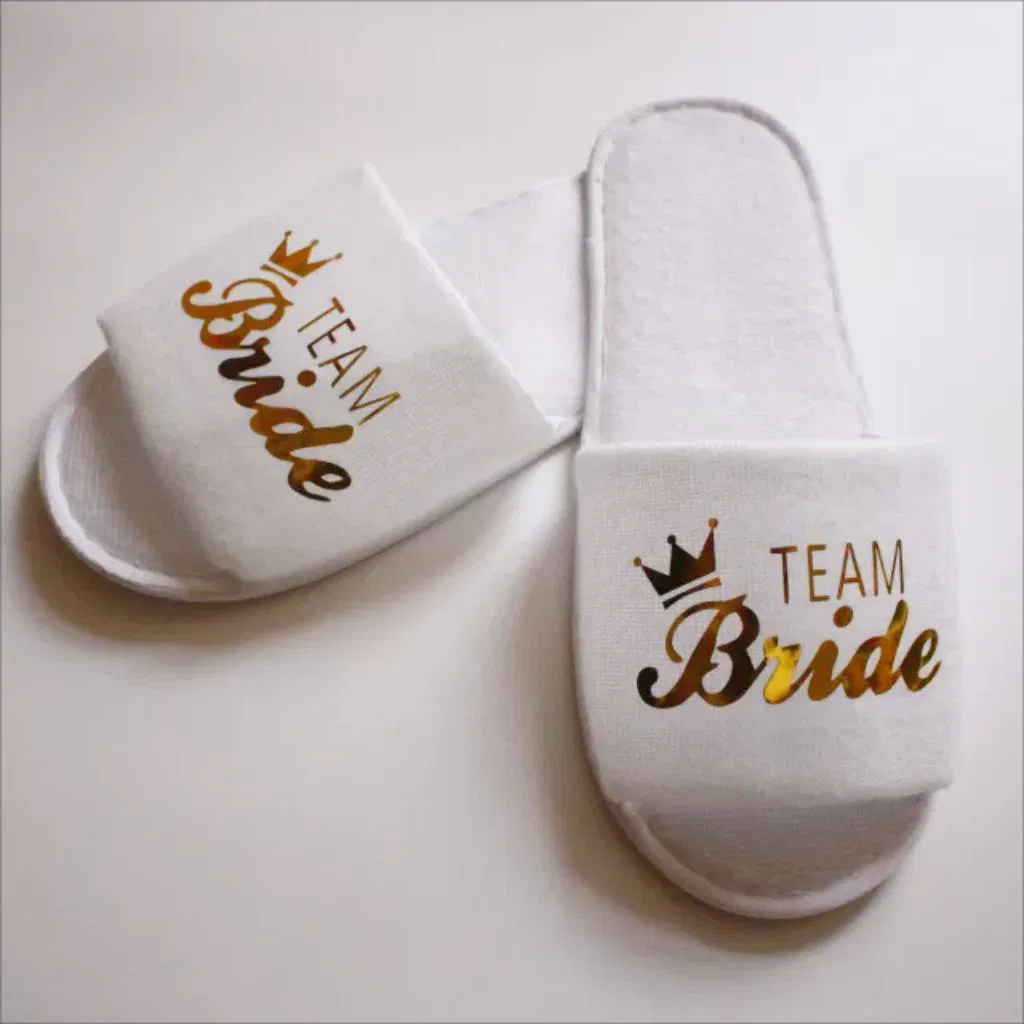Bride Groom Disposable High-End Wedding Slippers Made of Towel Cloth Hotel Slippers