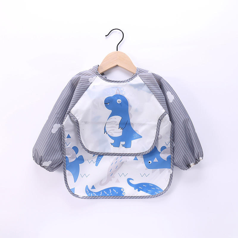 Long Sleeves Bibs Plain Kids Painting Baby Feeding Aprons Plastic Baby Eating Apron with Food Catcher