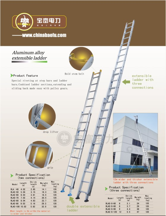 Heavy-duty aluminum single sided extension ladder
