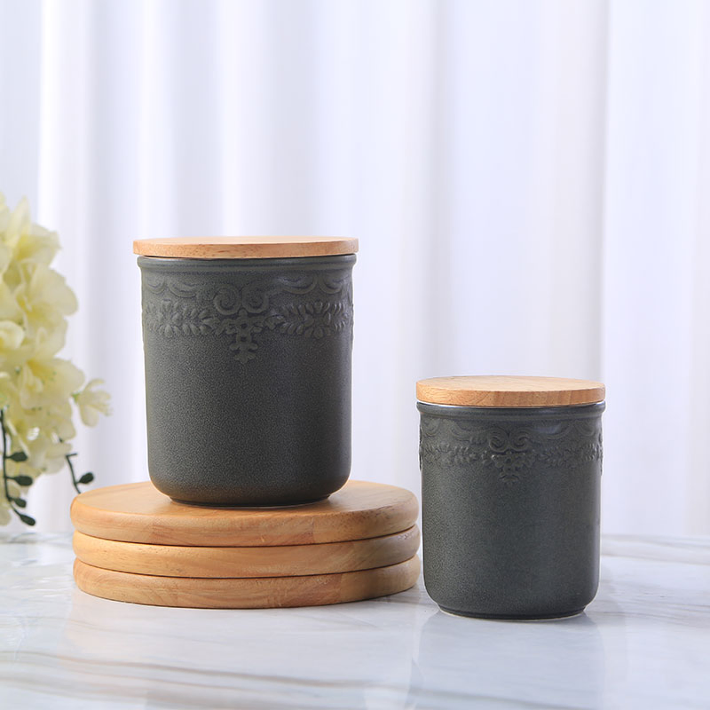 Wholesale Kitchen Tea Coffee Sugar Ceramic Storage Jars Canisters with Wooden Lids
