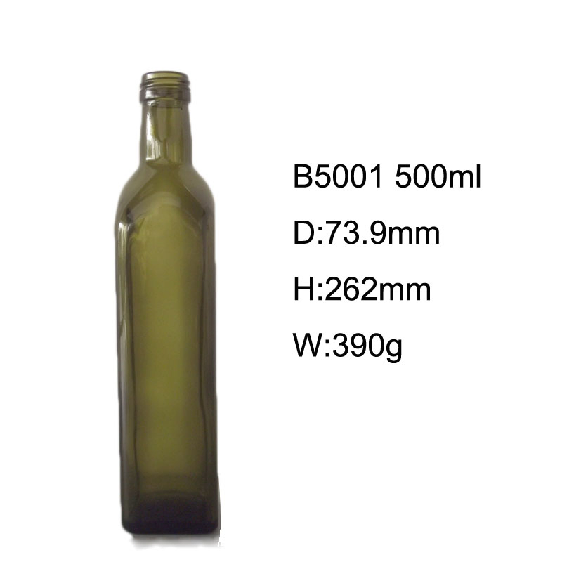500ml Square Dark Green Glass Cooking Olive Oil Bottle with Aluminum Caps
