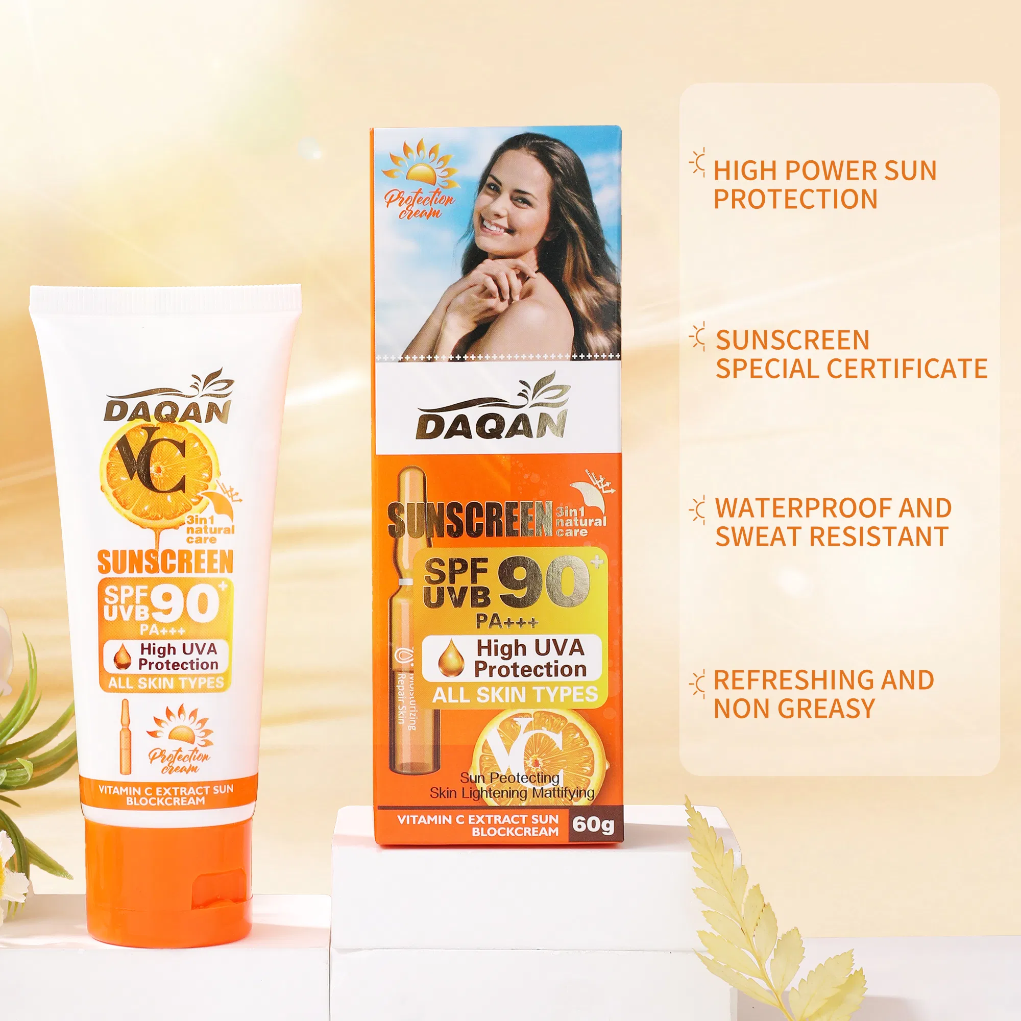 Lightweight SPF90 Moisturizing Face Sunscreen Whitening Sunblock Cream 60ml