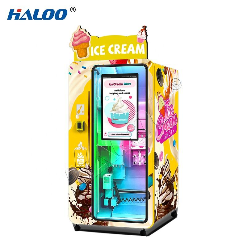 Haloo Vending Machine 24 Hours Soft Serve Ice Cream Vending Machine Coin Qr Code Token Payment System Ice Cream Vending Machine