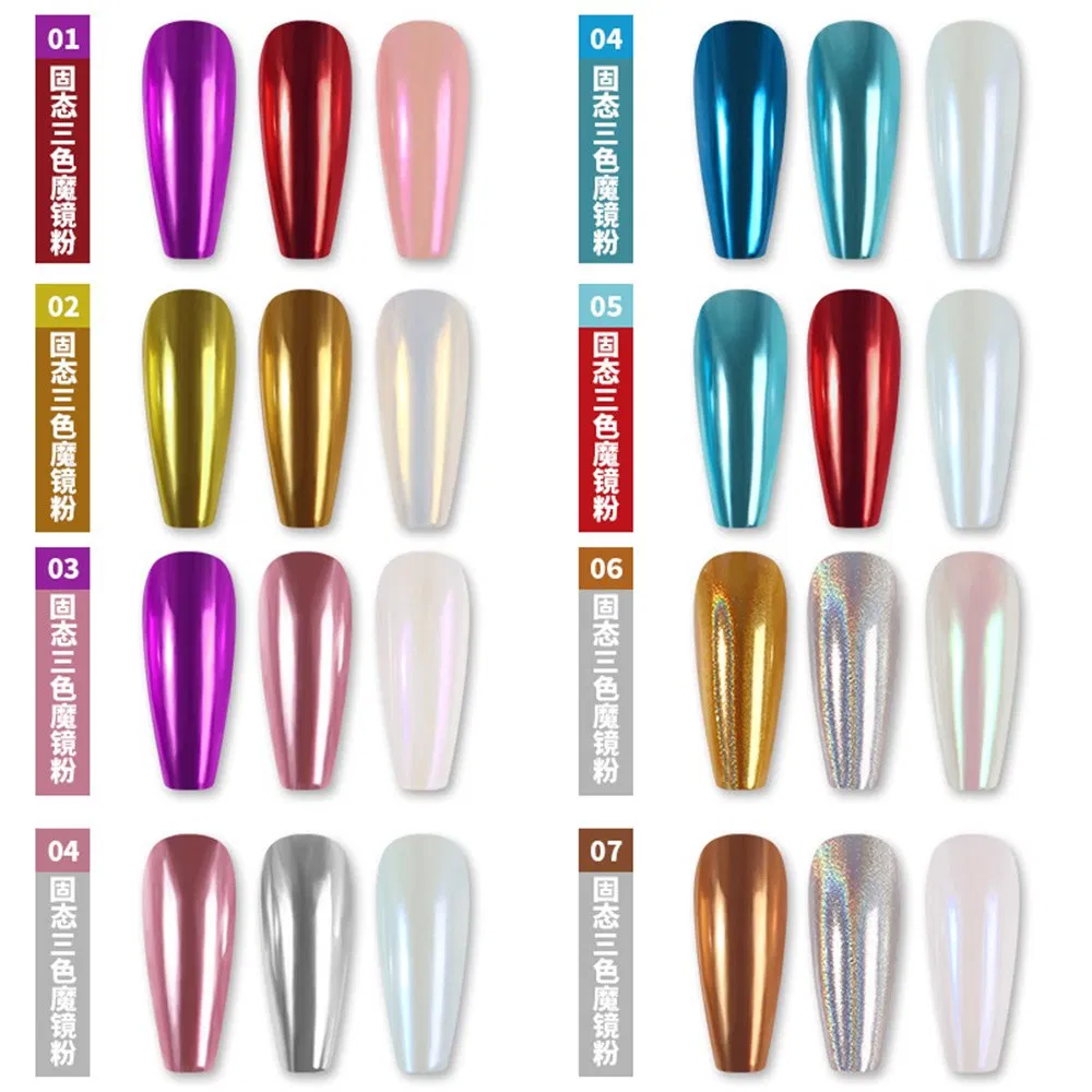 Solid Three-Color Chrome-Plated Holographic Mirror Effect Aurora Powder Nail Decoration Magic Mirror Powder