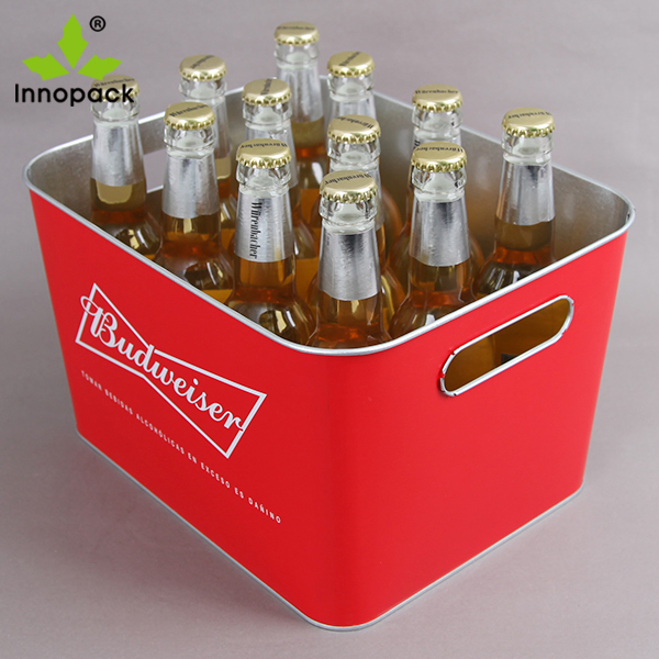 Rectangle Printed 8L Galvanized Metal Beer Ice Bucket with Handle