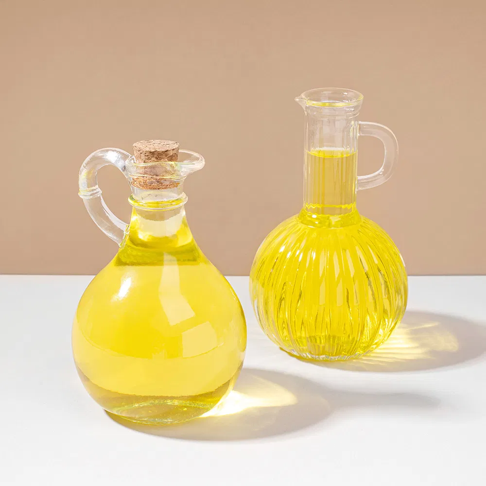 Bulk Cheap Custom Printed Empty Glass Cooking Oil Dispenser Bottle 250ml 300ml Round Clear Refillable for Kitchen
