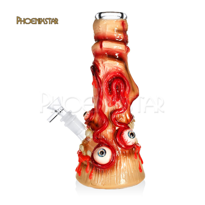 Phoenix Star 10 Inches 7mm Thickness 3D Hand Painting Mixed Colors Smoking Glass Water Pipe