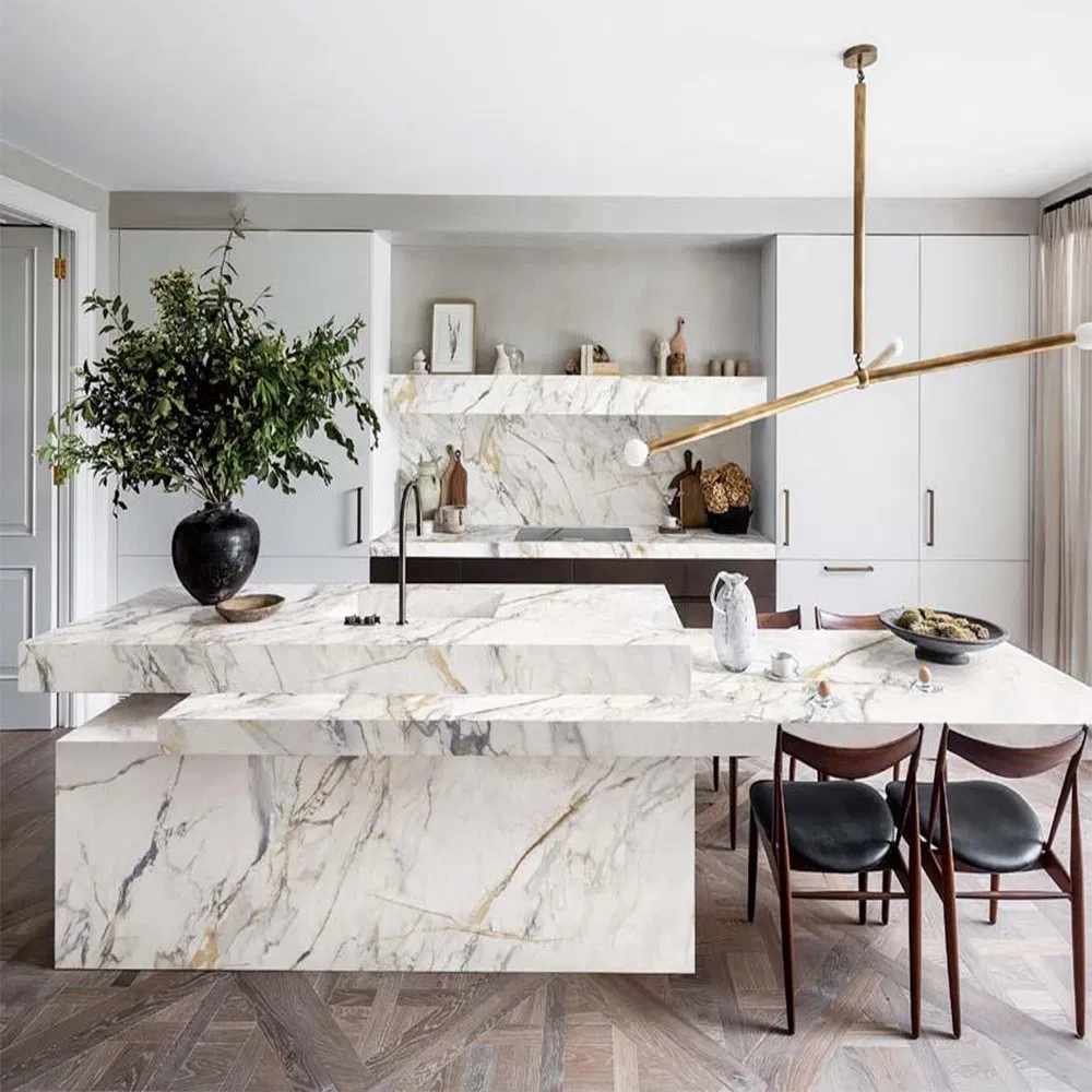 3D Ink Printed Artificial Quartz 2cm 3cm Thickness Calacatta Prefab Artificial Quartz Stone for Countertop