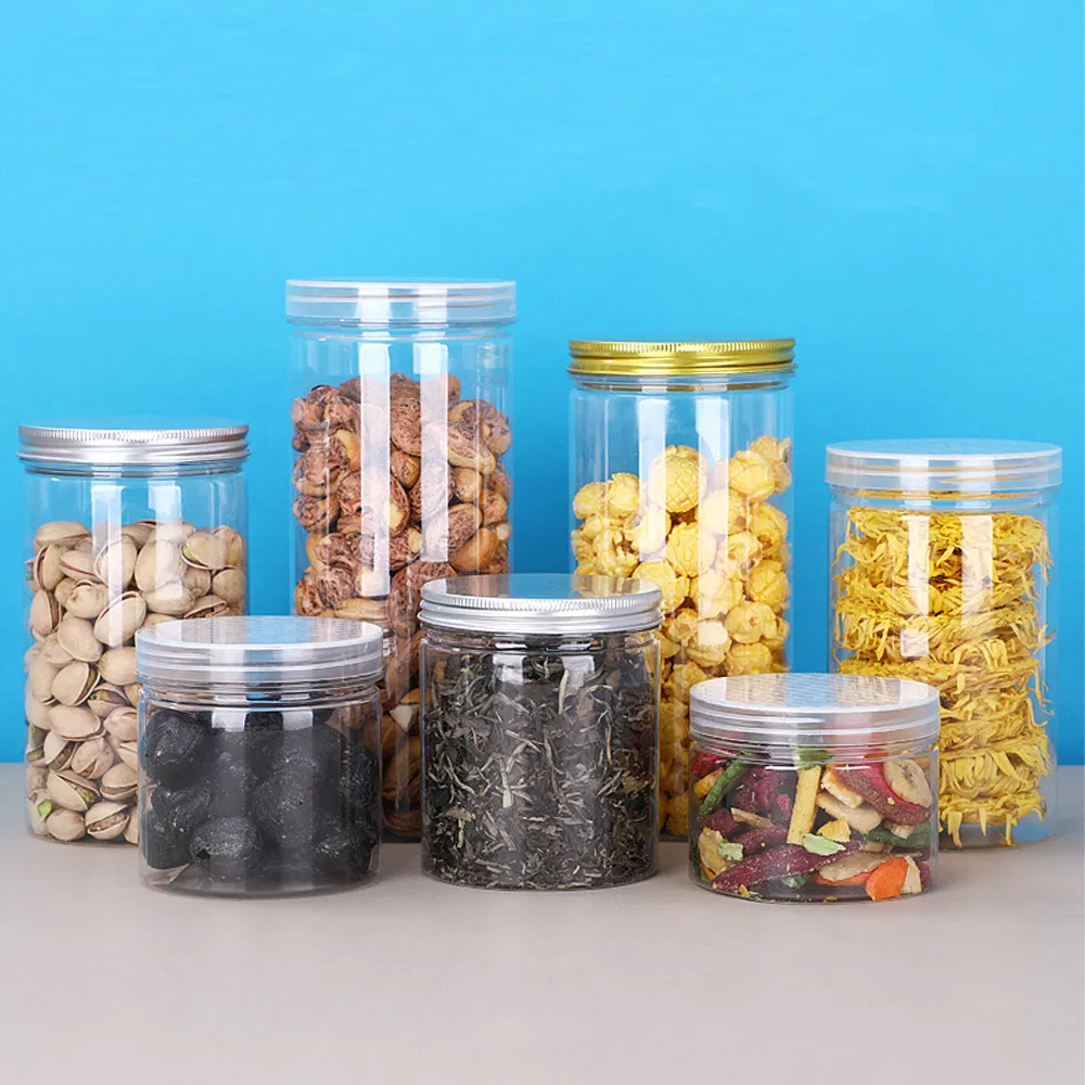 Kitchen Clear Plastic Pet Cereal Jar Dried Fruit Spice Cookie Snacks Candy Food Packaging Storage Cosmetic Cream Container