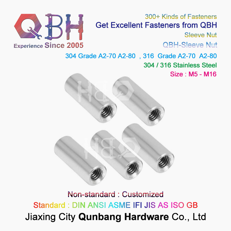 Qbh Custom-Made OEM ODM Carbon Steel/Stainless Steel Double Thread Sleeve Barrel Nut Round Turnbuckles