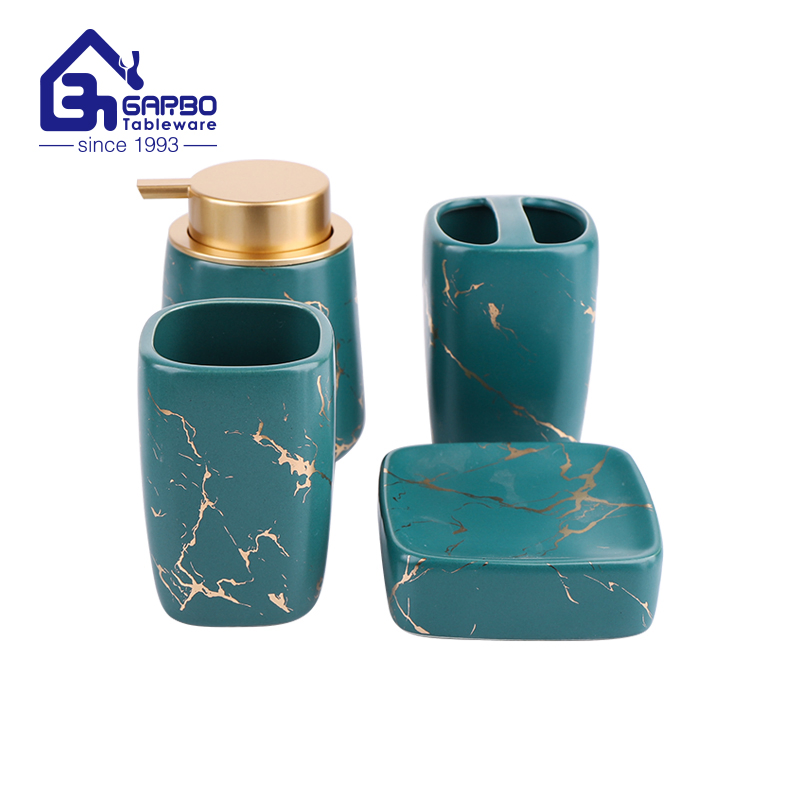 Customized Decal Design White Porcelain Shampoo Body Wash Dispenser Bottle Toothbrush Cup Soap Container Bathroom Accessories