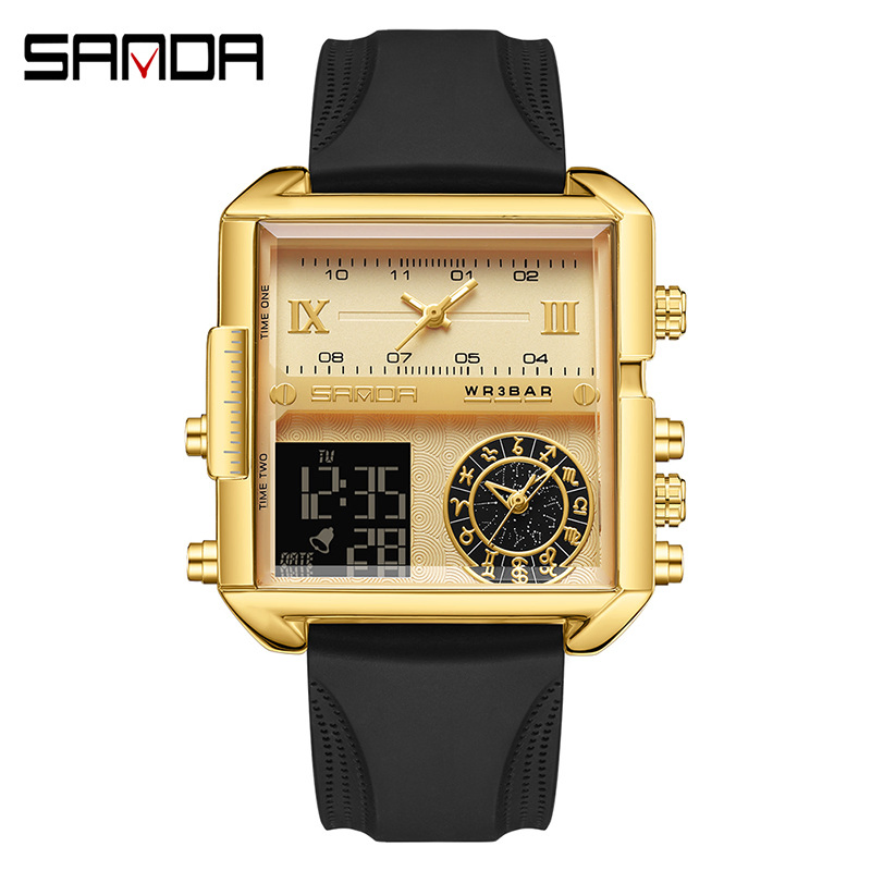 Square Waterproof Luminous Electronic Watch Cool Multifunctional Men's Commuter Cross-Border Watch