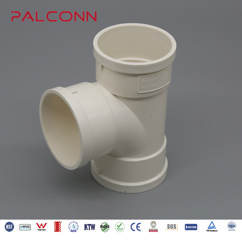 ISO Standard 75mm White Color PVC Equal Tee for Wastewater Drainage
