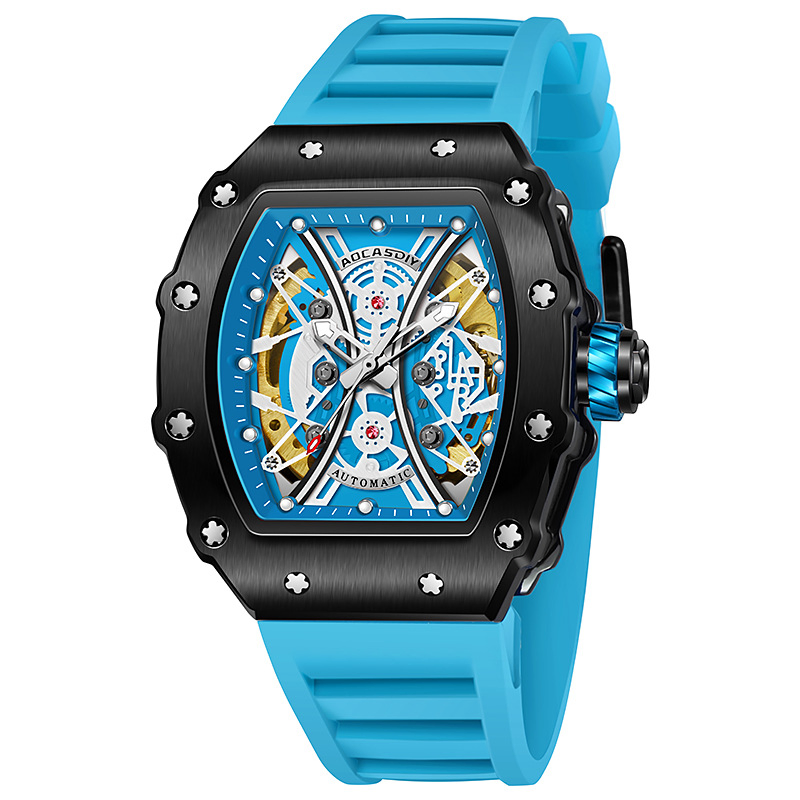 Hot Viral Skeleton Automatic Mechanical Watch Barrel-Shaped Men's Watch