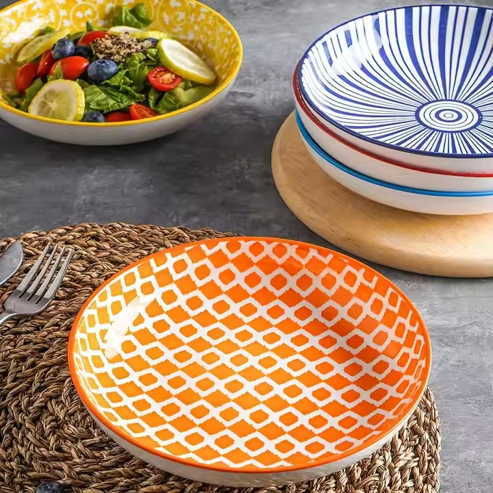 8"Coup Moon Soup Bowl with Stamp Decal Ceramic Porcelain Tableware