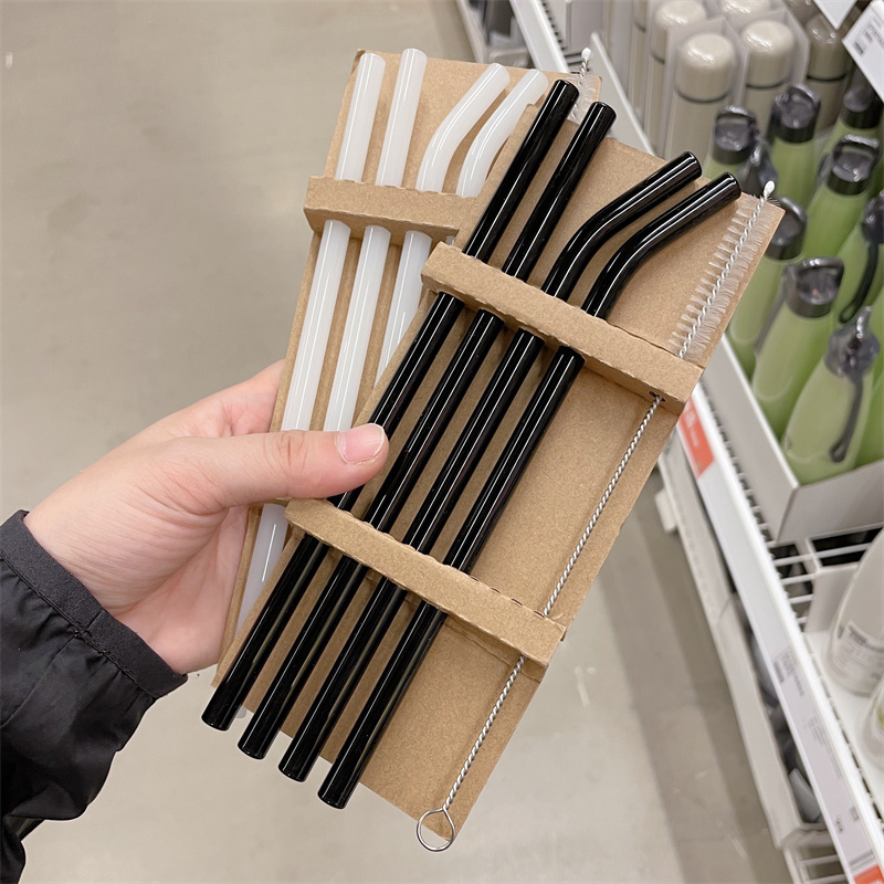 Borosilicate BPA-Free Glass Reusable Straw Set Milk Juice Drinks Colorful Straws Set for Whisky Bar Use