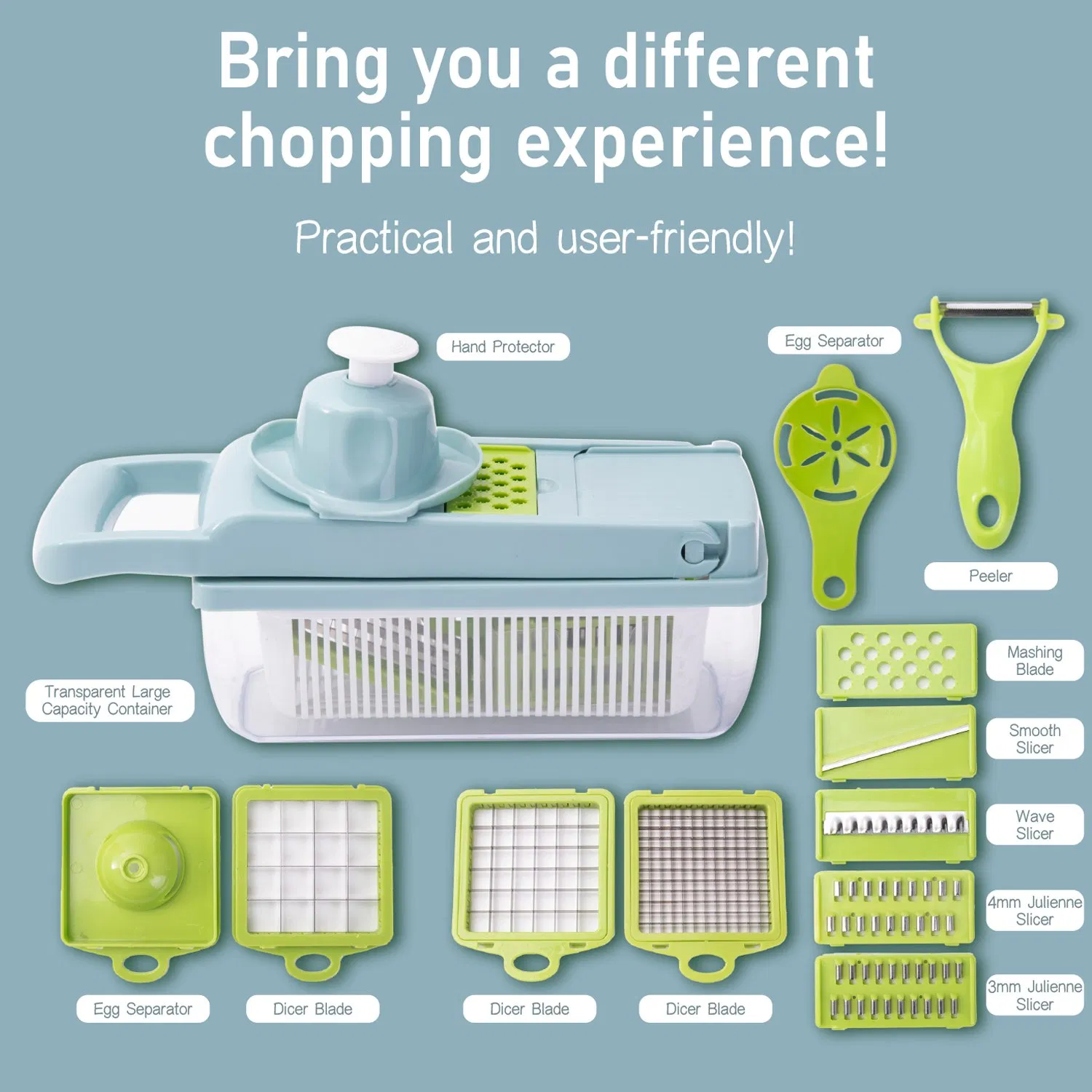 16 в 1 Многофункциональная тёрка-измельчитель для овощей, синий