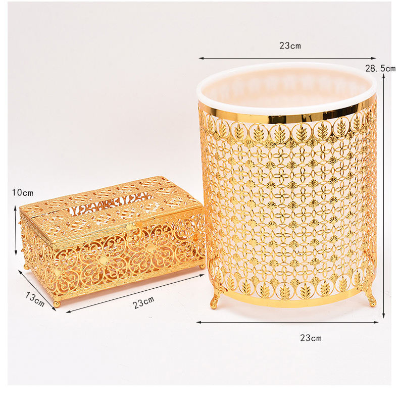 Electroplating Metal Home Decoration Tissue Box Trash Can Set