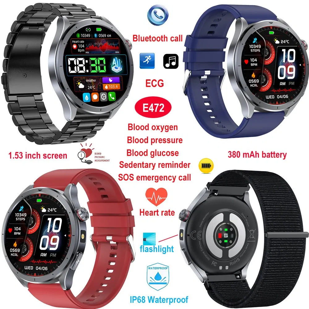 New developed China manufacture IP68 waterproof sport ladies bluetooth smart watch with HR blood pressure SOS emergency call for health monitoring E472
