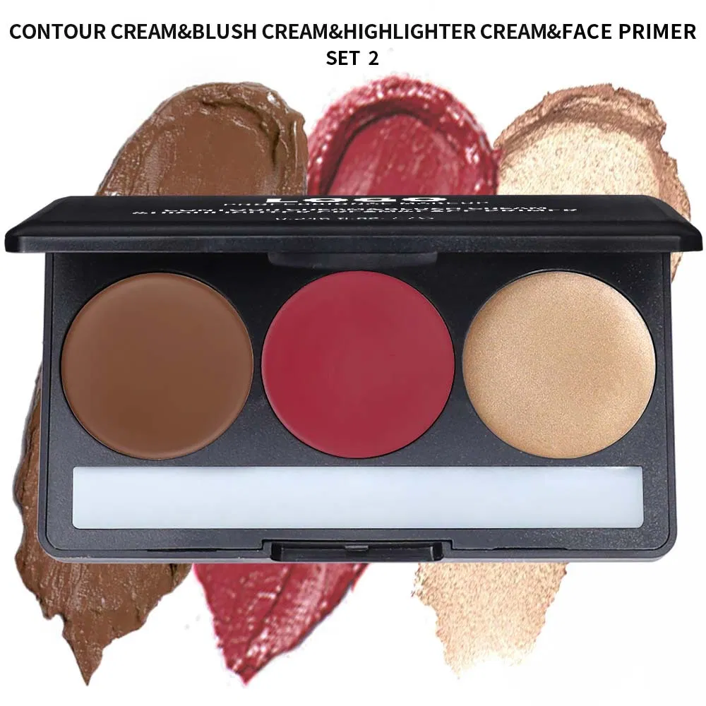 High-Pigment Mineral-Based Private Label Cream Waterproof Long-Lasting Highlighter Contouring Blush 3-in-1 Palette