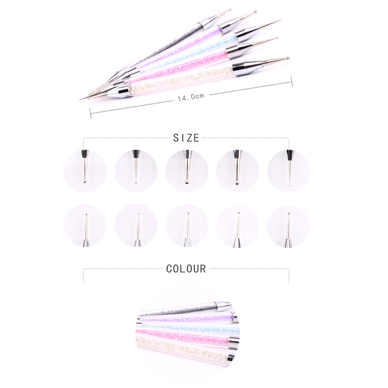 Dual-Ended Dotting Pen Colorful Rhinestone Handle Manicure Nail Art Tool