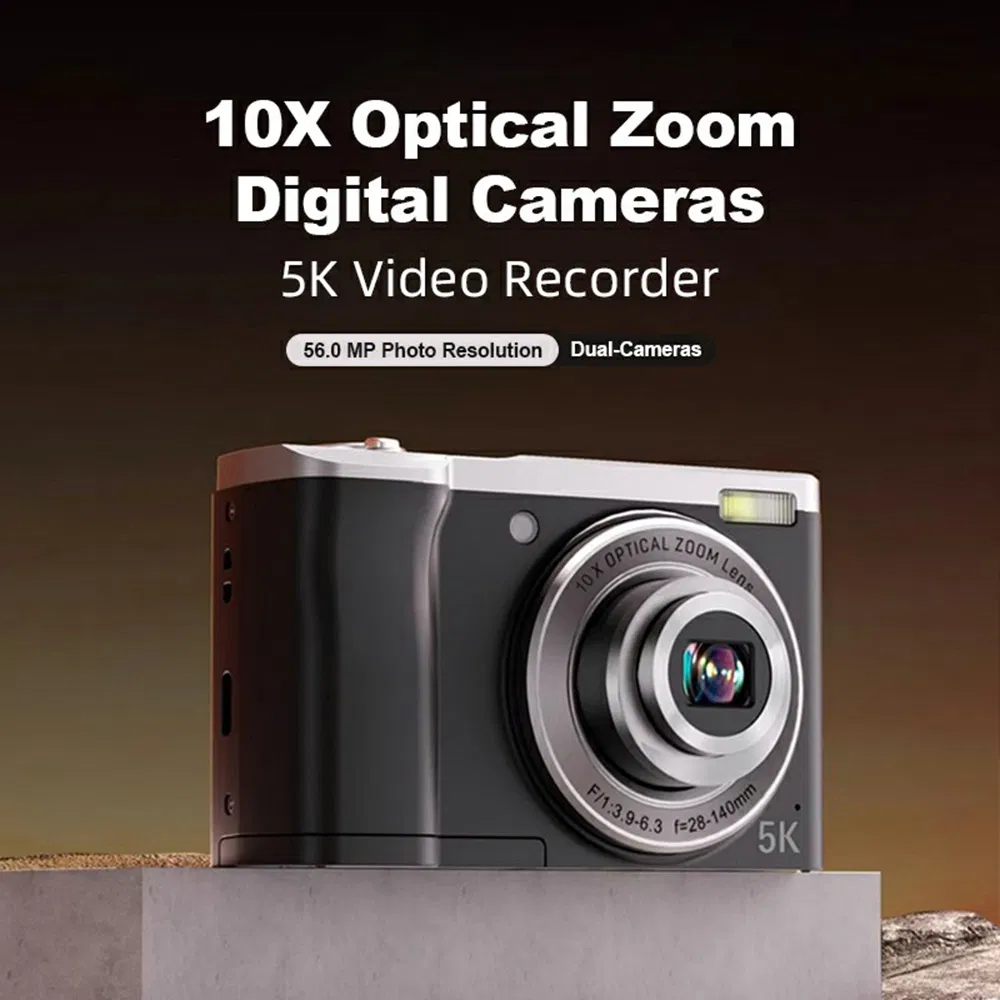 DC305X 5K Digital Camera - 5× Optical Zoom, Image Stabilization, Dual Lens, HD Video Recorder + 32 GB Card - White (EU Plug)