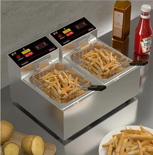 Commerical Stainless Steel Double Pot Deep Fryer Electric Potato Deep Fryer